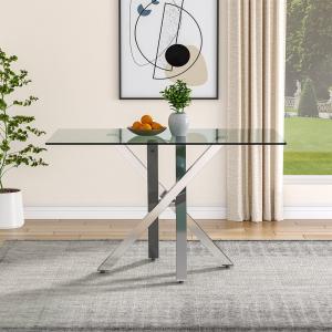 Glass Top Dining Table 130x80cm with Crossing Metal Legs