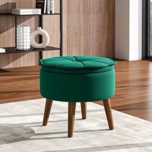 Round Petal Velvet Storage Ottoman Footstool with Lift-off…