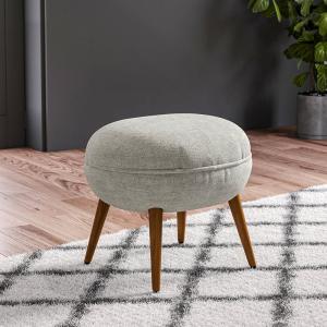 Linen Oval Stool Ottoman Footstool with Wooden Legs