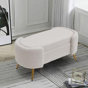 White & Grey Modern Upholstered Accent Bench with Stainless…