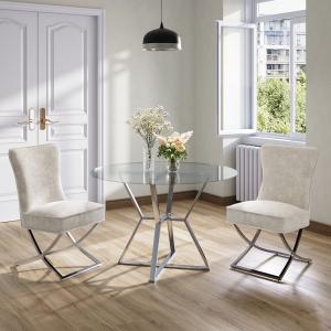 Set of 2 Beige High Back Dining Chairs with velvet Upholste…