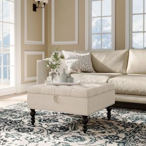 Square Linen Tufted Upholstered Ottoman with Storage