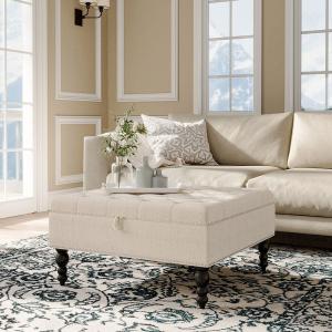 Square Linen Tufted Upholstered Ottoman with Storage