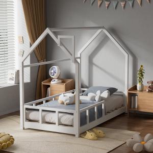 167cm W House Bed Frame Wood Toddler Bed with Safety Guard…