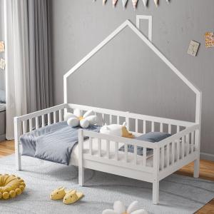 White Pine Wood House Bed Toddler Bed with Safety Guard Fen…