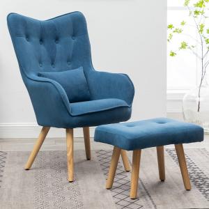 107cm Height Velvet Wingback Lounge Armchair and Footstool
