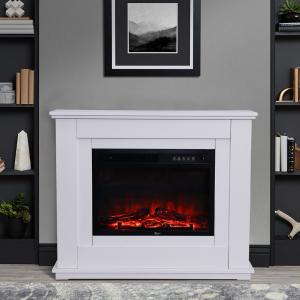 39 Inch Electric Freestanding Fireplaces White Wooden Mantel