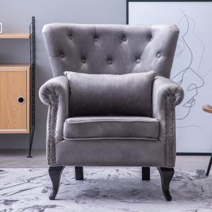 85cm Height Grey Tufted Velvet Upholstered Wingback Chair w…