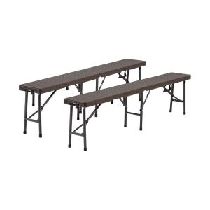 Rattan Plastic Outdoor Folding Table Bench Set Brown