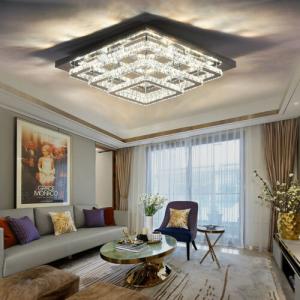 96w LED Ceiling Light 70 x 70 cm Square 3 Tier Crystal Chan…