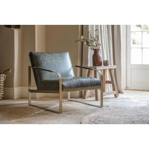 nkuku Adra Leather & Brass Occasional Dining Chair