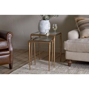 nkuku Gilasi Cast Metal & Glass Nesting Side Tables Set Of 2