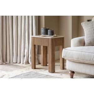 nkuku Ira Travertine & Mango Wood Side Table