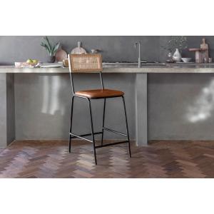 nkuku Iswa Leather & Cane Counter Dining Chair