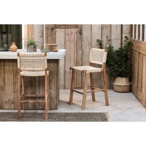 nkuku Madrisana Acacia & Rattan Bar Stool