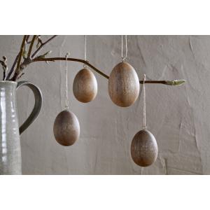 nkuku Dima Mango Wood Hanging Egg Decoration Set Of 4