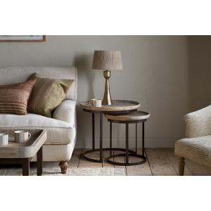 nkuku Nisha Carved Reclaimed Wood & Iron Nesting Side Table…