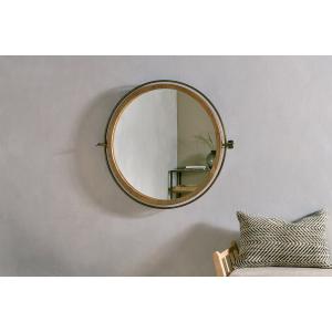 nkuku Parutti Mango Wood & Iron Round Swivel Mirror